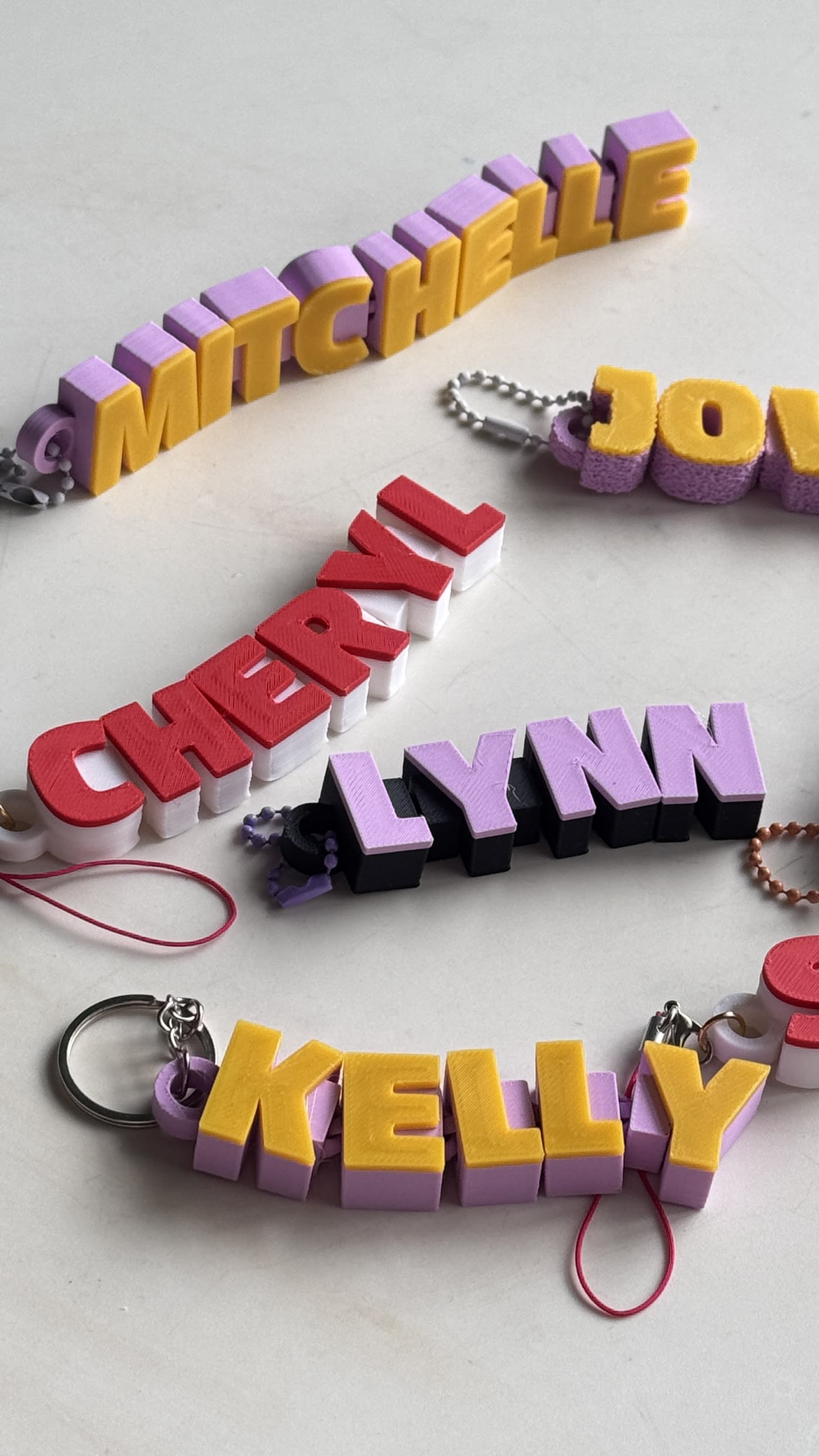 Colourful personalised Wiggle Name Keychains